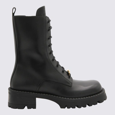 Versace Leather Boots In Black/gold