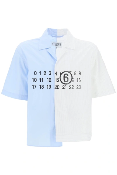 Mm6 Maison Margiela Panelled-design Cotton Shirt In Blue