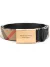 BURBERRY BURBERRY PLAQUE BUCKLE HOUSE CHECK AND LEATHER BELT - BROWN,405246712268301