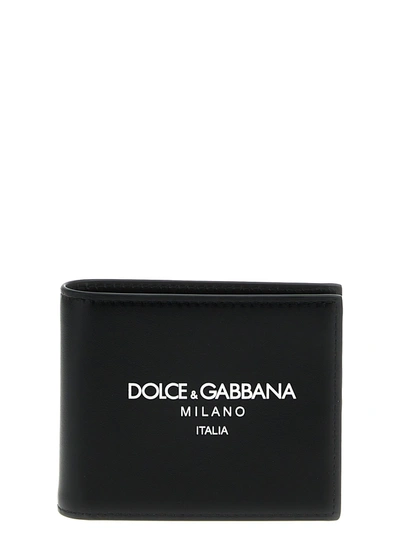 Dolce & Gabbana Logo Print Wallet Wallets, Card Holders Multicolor In Dg Milano Italia (black)