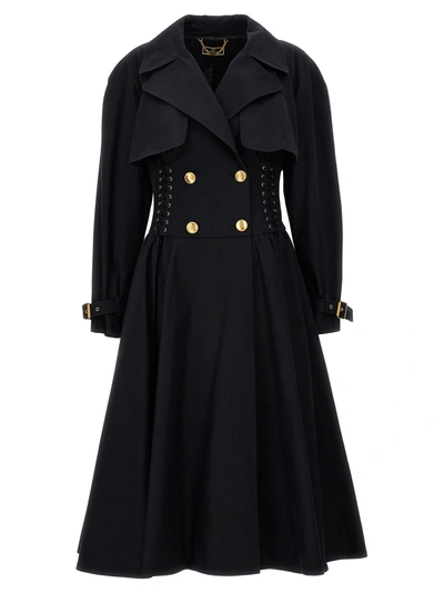 Elisabetta Franchi Corset-style Cotton Trench Coat In Black