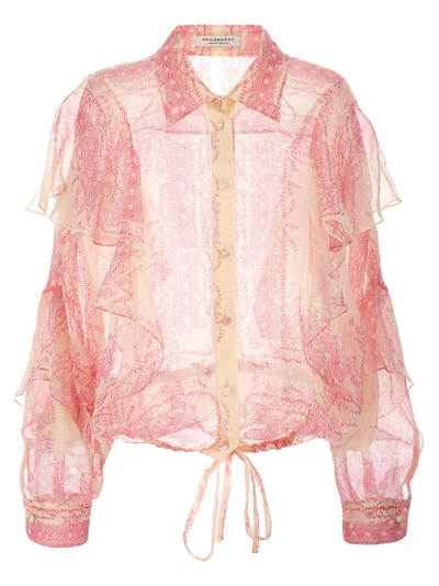 Philosophy Silk Crépon Shirt Ruffles Shirt, Blouse Fuchsia In Pink