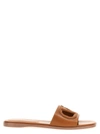Valentino Garavani Vlogo Signature Flat Leather Sandals In Almond Antique Brass
