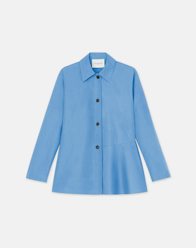 Lafayette 148 Organic Cotton Poplin Flounced Shirt Jacket In Delphinium Blue