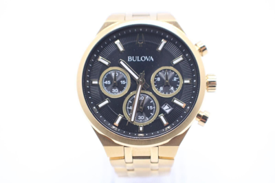 Pre-owned Bulova Men's Gold Tone Chronograph Watch With Black Dial 43mm - 97b213 -