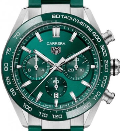 Pre-owned Tag Heuer Carrera Chronograph Green Dial 44 Cbn2a1n.ft6238