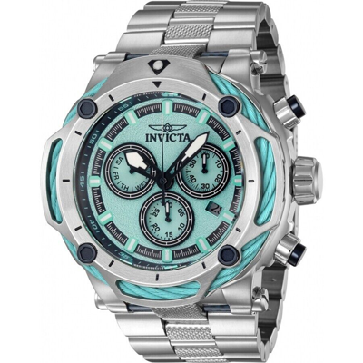 Pre-owned Invicta 60mm Bolt Swiss Quartz Chronograph Silver Tone Light Blue Ss Watch