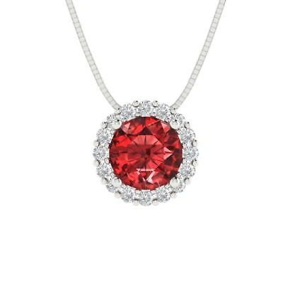 Pre-owned Pucci 1.30ct Round Halo Natural Red Garnet Pendant Necklace 18" Chain 14k White Gold