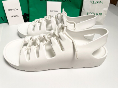 Pre-owned Bottega Veneta Men's 667220 White Lace-up Open Sandals Shoe, Sz 41, 40