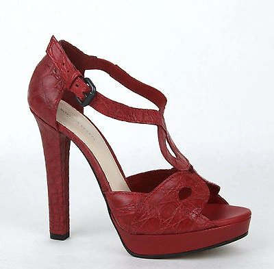 Pre-owned Bottega Veneta $1900  Crocodile Heel Platform Sandal Red 307946 6409