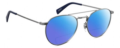 Pre-owned Levi's Seasonal 1006 Aviator Polarized Bifocal Sunglasses Ruthenium Silver 52 Mm In Blue Mirror