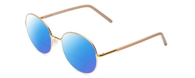 Pre-owned Prada Pr 55wv Unisex Polarized Bifocal Sunglasses In Gold Beige Taupe Brown 53mm In Blue Mirror
