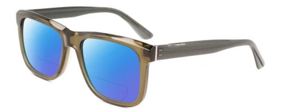 Pre-owned Calvin Klein Ck22519s Unisex Polarize Bifocal Sunglasses Sage Green Crystal 56mm In Blue Mirror
