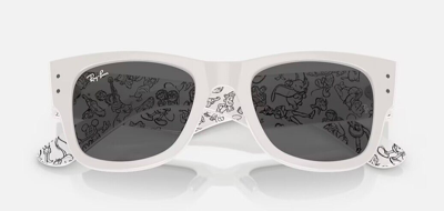 Pre-owned Ray Ban Rb0840s Mega Wayfarer Disney Sunglasses White / Dark Grey Lenses In Gray