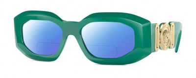 Pre-owned Versace 4425u Unisex Polarized Bifocal Sunglasses Emerald Green Gold 54mm 41 Opt In Blue Mirror