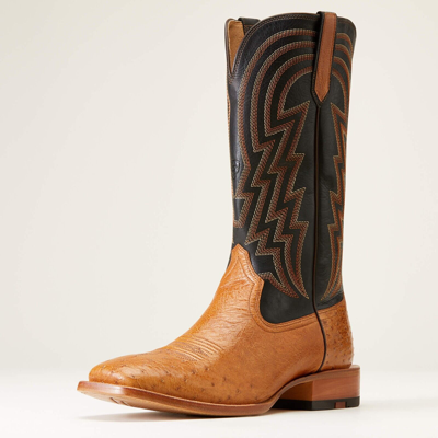 Pre-owned Ariat Men's 10046954 Haywire Cowboy Boot Antique Tan Smooth Quill Ostrich In Brown
