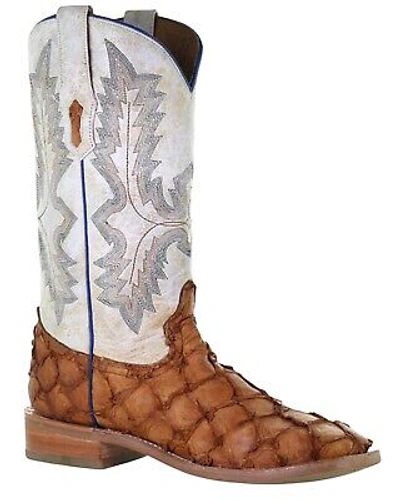 Pre-owned Corral Men's Exotic Pirarucu Skin Western Boot - Broad Square Toe Cognac 9 D In Brown