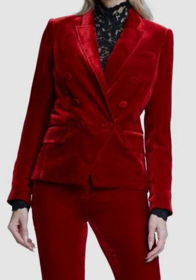 Pre-owned L Agence $795 L'agence Women's Red Velvet Double-breasted Silk Blazer Coat Jacket Size 6
