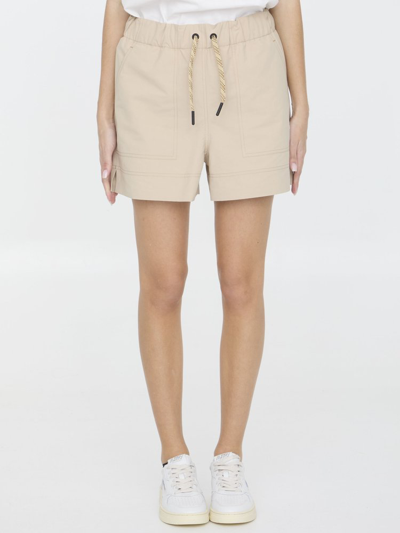 Moncler Nylon Shorts In Beige
