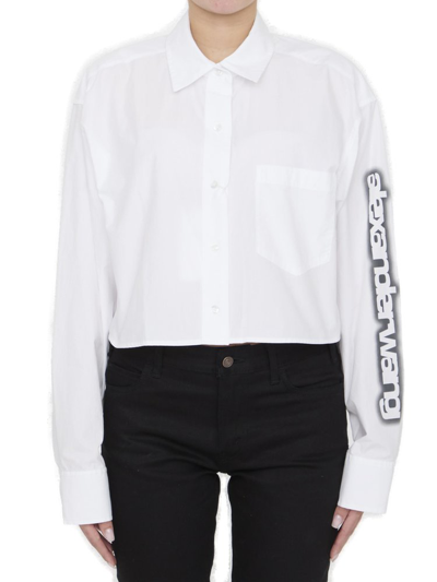 Alexander Wang Halo Print Cropped Button-up Shirt In White