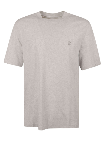 Brunello Cucinelli Chest Logo Regular T-shirt In Pearl Grey