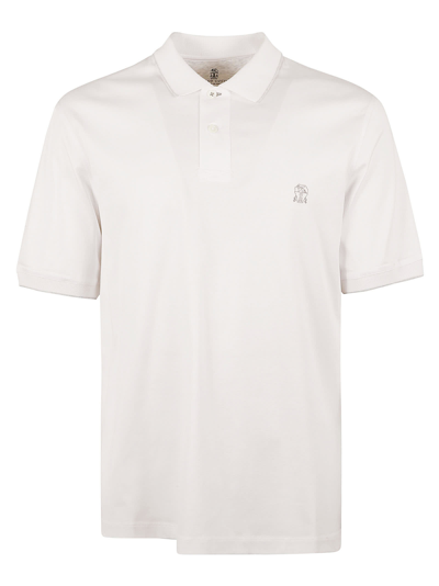 Brunello Cucinelli Logo Cotton Polo Shirt In White