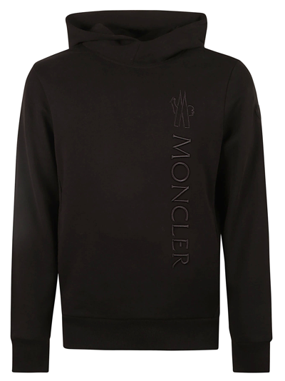 Moncler Logo Embroidery Hooded Sweatshirt In Black