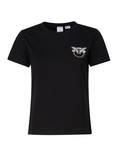 Pinko T-shirt With Mini Embroidered Love Birds Logo In Noir Limousine