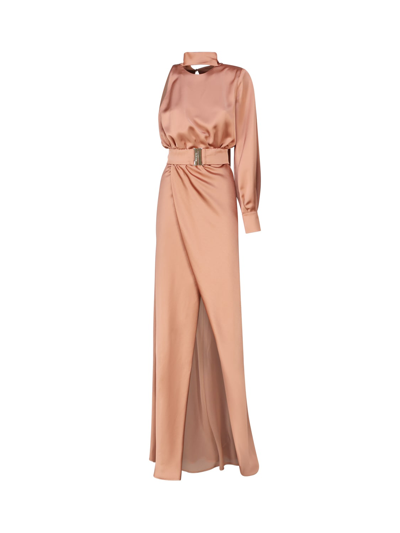 Pinko Ansonica Satin Maxi Dress In Brown