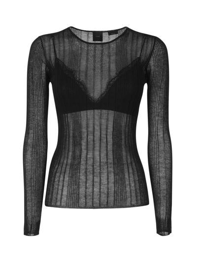Pinko Semi-transparent Ribbed Sweater In Black