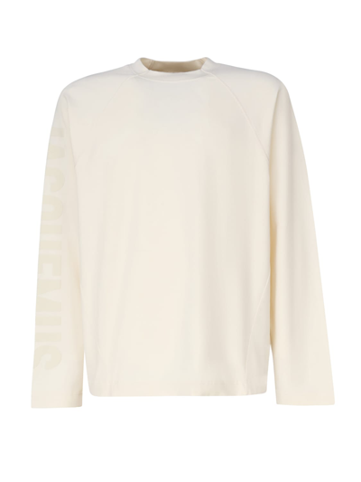 Jacquemus Le T-shirt Typo Long-sleeve Cotton T-shirt In Beige