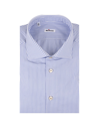 Kiton Light Blue And White Striped Classic Shirt