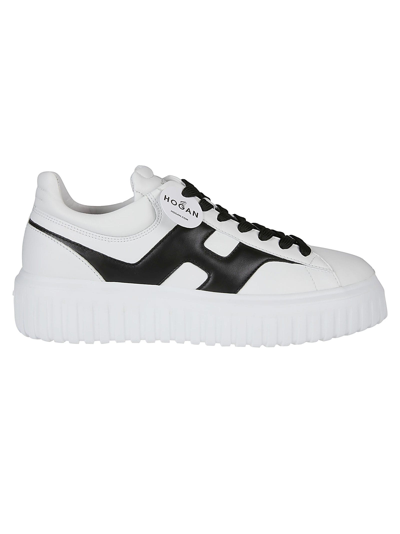 Hogan H-stripes Leather Trainers In Bianco/nero