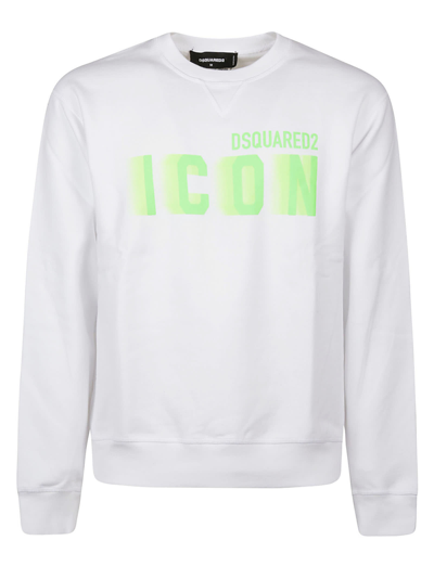 Dsquared2 Icon Blur Cool Fit Sweatshirt In White/green Fluo