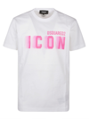 Dsquared2 Icon Blur Print Cotton Crew-neck T-shirt In X White/pink Fluo