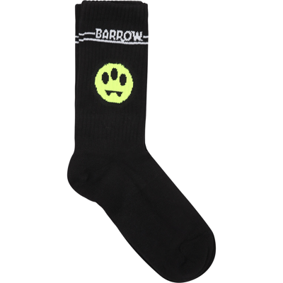 Barrow Black Socks For Kids With Logo And Smiley In Nero