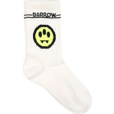 Barrow White Socks For Kids With Logo And Smiley In Bianco