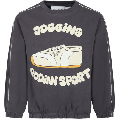 Mini Rodini Gray Sweatshirt For Kids With Jogging Sneakers Print In Grey