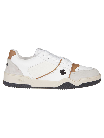 Dsquared2 Spiker Lace-up Low Top Sneakers In Bianco/cognac