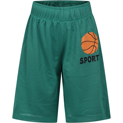 Mini Rodini Green Sports Shorts For Kids With Basketball