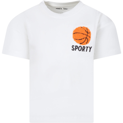 Mini Rodini White T-shirt For Kids With Basketball