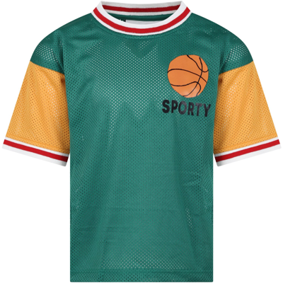 Mini Rodini Green T-shirt For Kids With Basketball