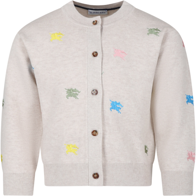 Burberry Kids' Ivory Cardigan For Girl With Equestrian Knight