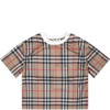 BURBERRY BEIGE T-SHIRT FOR BABY BOY WITH ICONIC VINTAGE CHECK