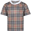 BURBERRY BEIGE T-SHIRT FOR BOY WITH ICONIC VINTAGE CHECK