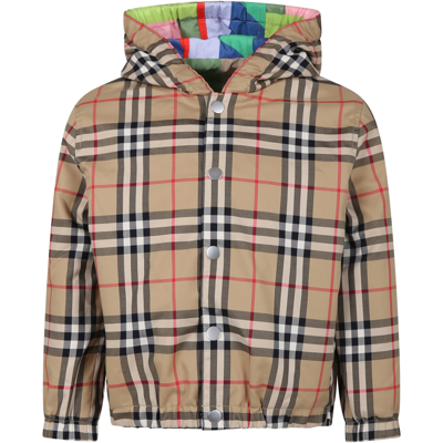 Burberry Kids' Beige Jacket For Boy With Iconic Vintage Check