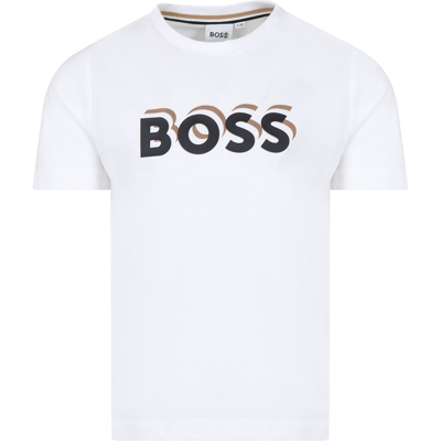 HUGO BOSS WHITE T-SHIRT FOR BOY WITH LOGO