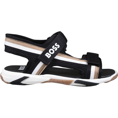 Hugo Boss Kids' Blaxk Sandals For Boy With Logo In Black