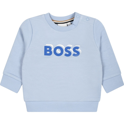 Hugo Boss Babies' Round Neck Sweatshirts Celeste In Light Blue