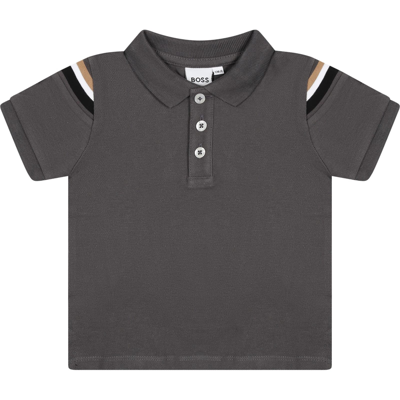 Hugo Boss Gray Polo Shirt For Baby Boy With Logo In Grey